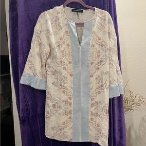 BCBGMaxAzria Cream and Blue Floral Tunic Dress